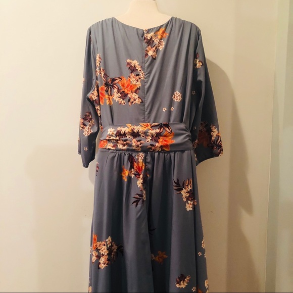 EShakti Pleated Floral Print Crepe Maxi Dress NWOT - Picture 10 of 11